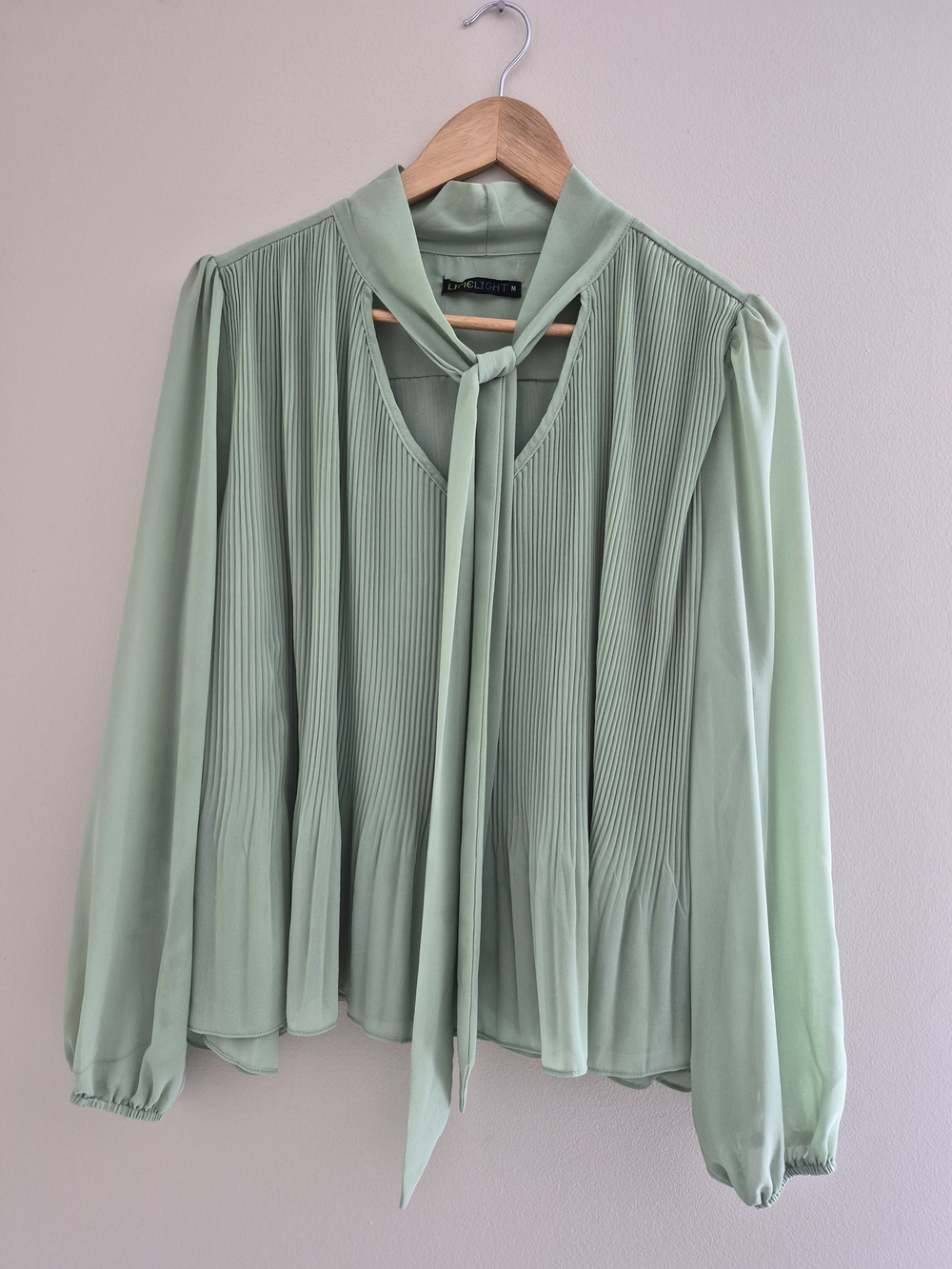 Limelight Pleated Tie-Neck Blouse in Sage